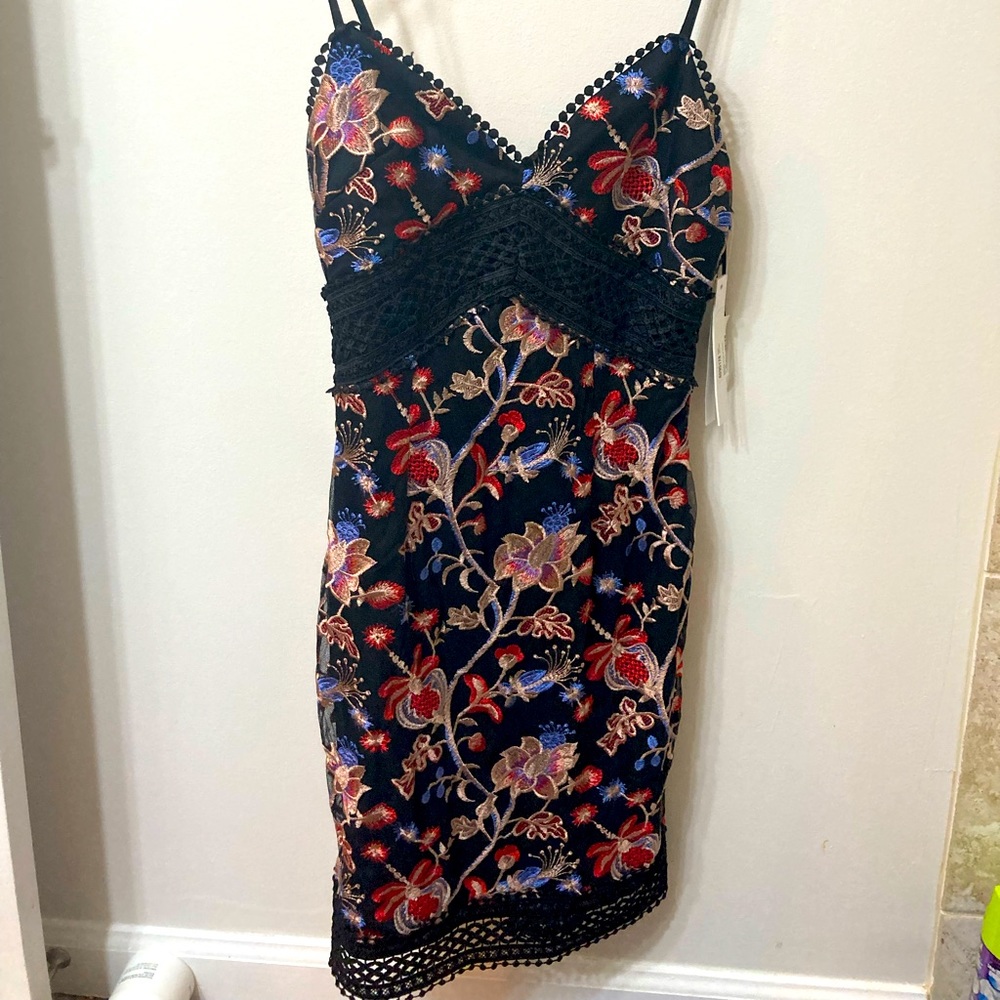 Aqua BodyCon Lace With Flowers Spaghetti Strap Dress Size XS